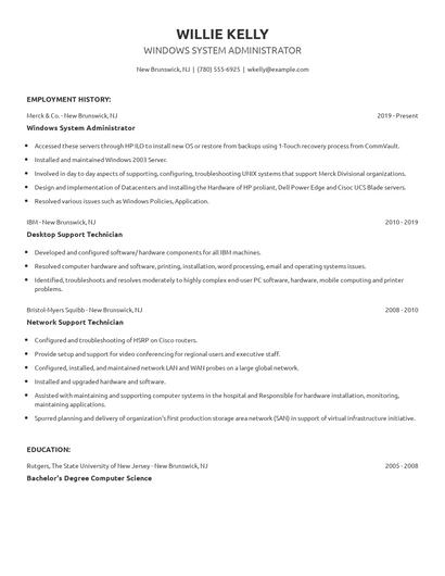 Windows System Administrator Resume