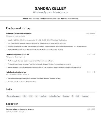 Windows System Administrator Resume