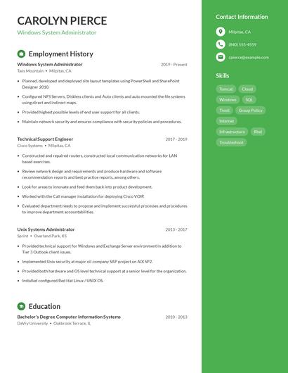 Windows System Administrator Resume