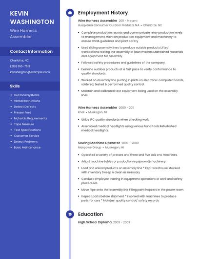 Wire Harness Assembler Resume