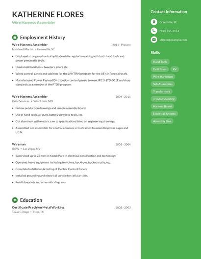 Wire Harness Assembler Resume