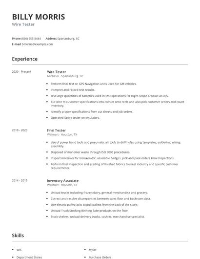 Wire Tester Resume