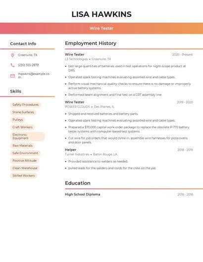 Wire Tester Resume