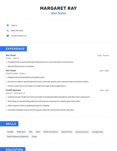 Wire Tester Resume