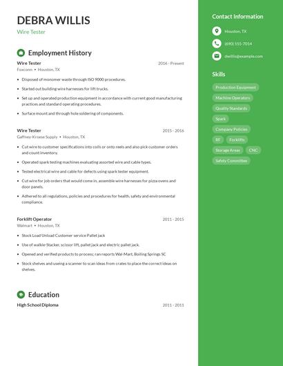 Wire Tester Resume