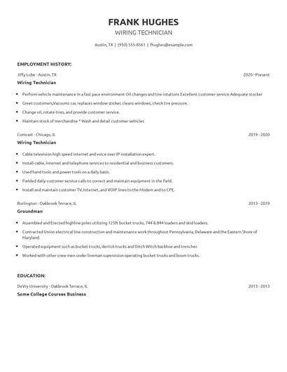 Wiring Technician Resume