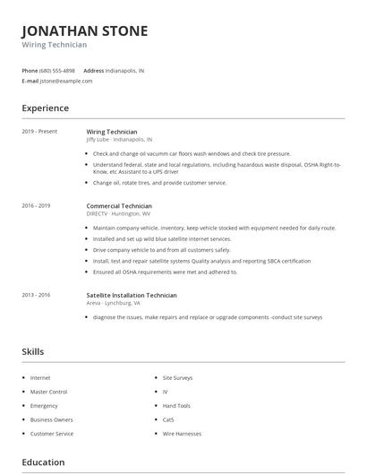 Wiring Technician Resume