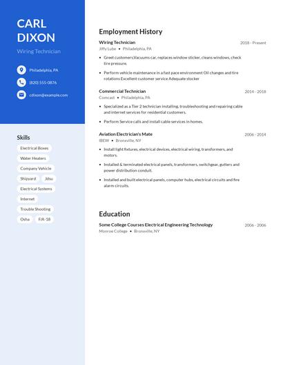 Wiring Technician Resume