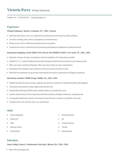 Wiring Technician Resume