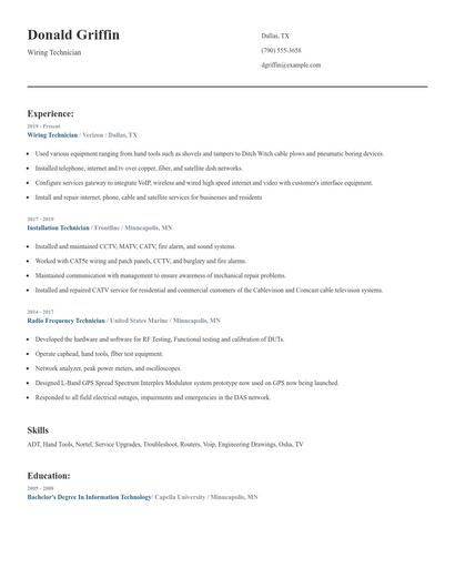 Wiring Technician Resume