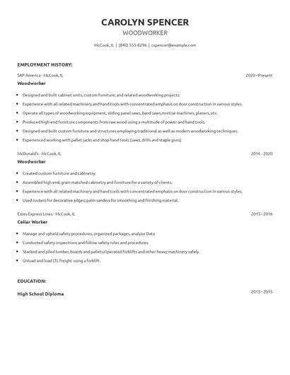 Woodworker Resume