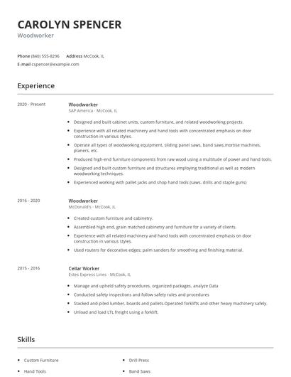 Woodworker Resume