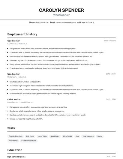Woodworker Resume