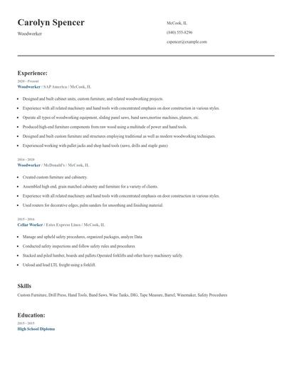 Woodworker Resume