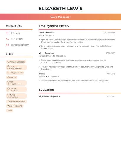 Word Processor Resume