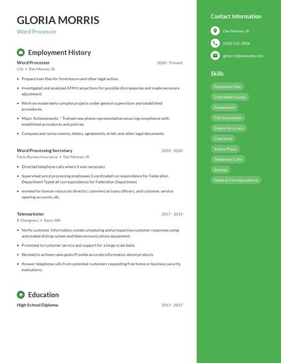Word Processor Resume