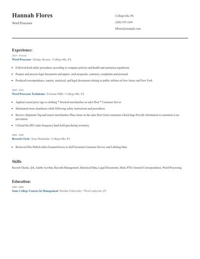 Word Processor Resume