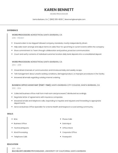 Word Processor Resume