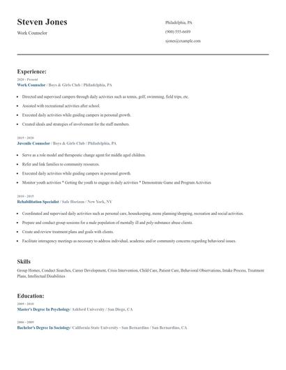 Work Counselor Resume