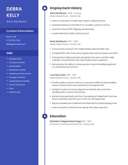 Work Distributor Resume