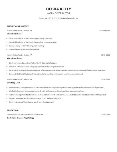 Work Distributor Resume