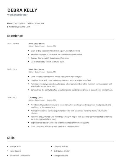 Work Distributor Resume