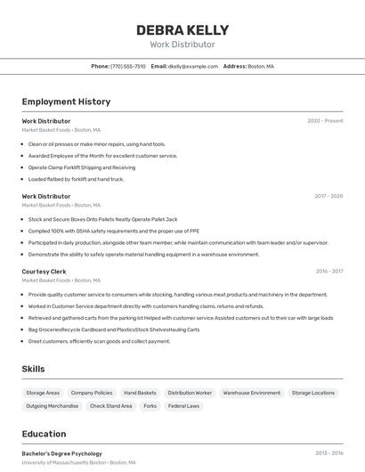 Work Distributor Resume