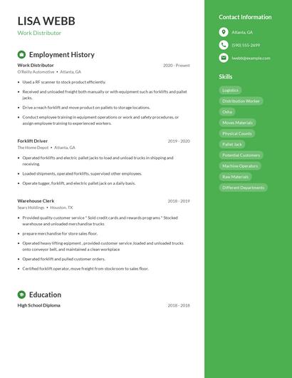 Work Distributor Resume