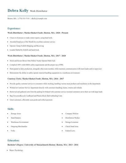 Work Distributor Resume