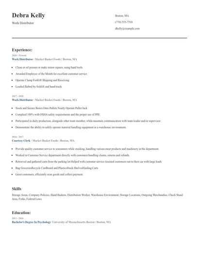 Work Distributor Resume