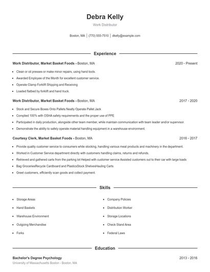 Work Distributor Resume