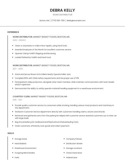 Work Distributor Resume