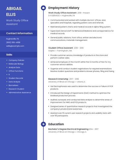 Work Study Office Assistant Resume