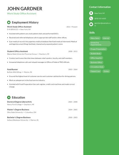 Work Study Office Assistant Resume