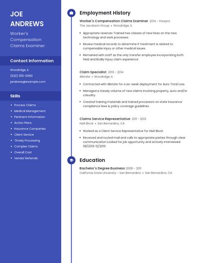 Worker's Compensation Claims Examiner Resume