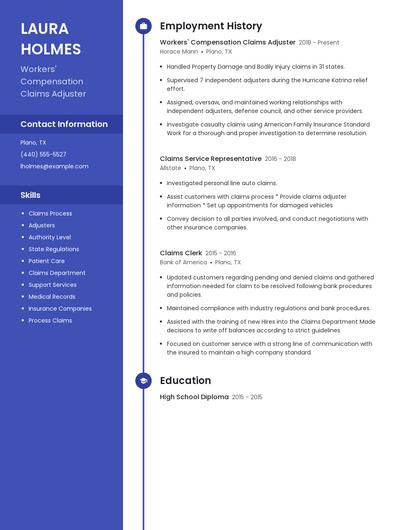 Workers' Compensation Claims Adjuster Resume