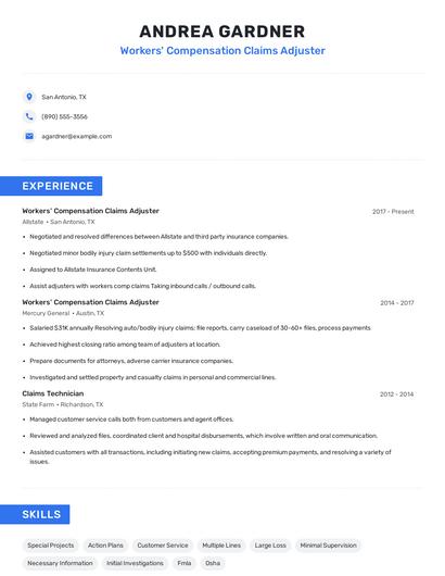 Workers' Compensation Claims Adjuster Resume
