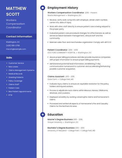 Workers Compensation Coordinator Resume