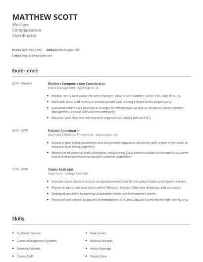 Workers Compensation Coordinator Resume