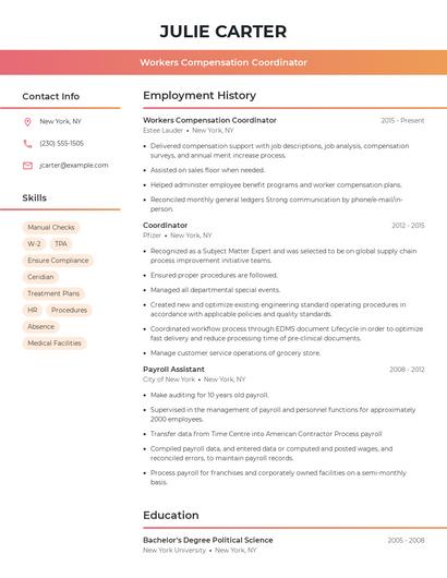 Workers Compensation Coordinator Resume