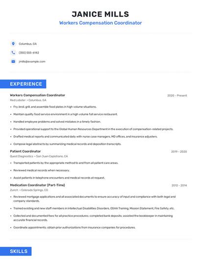 Workers Compensation Coordinator Resume