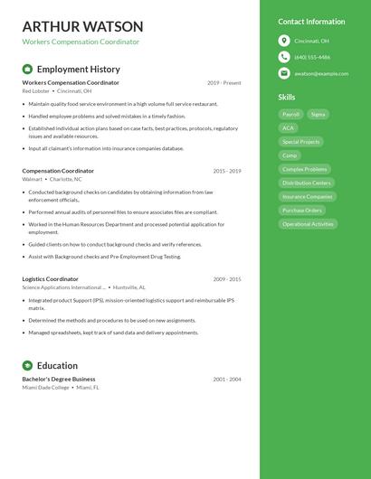 Workers Compensation Coordinator Resume
