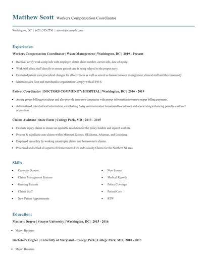 Workers Compensation Coordinator Resume
