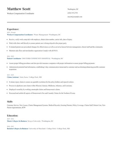 Workers Compensation Coordinator Resume