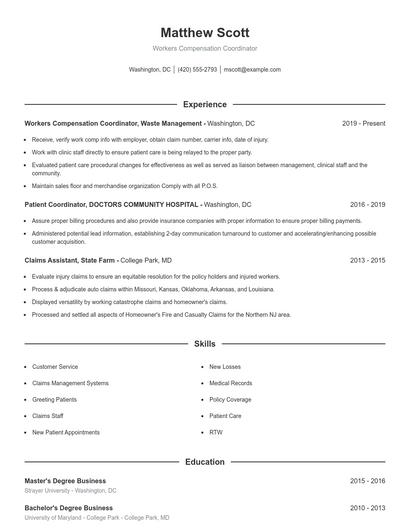 Workers Compensation Coordinator Resume