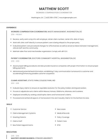 Workers Compensation Coordinator Resume