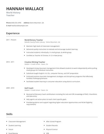 World History Teacher Resume