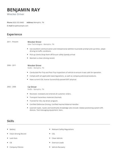 Wrecker Driver Resume