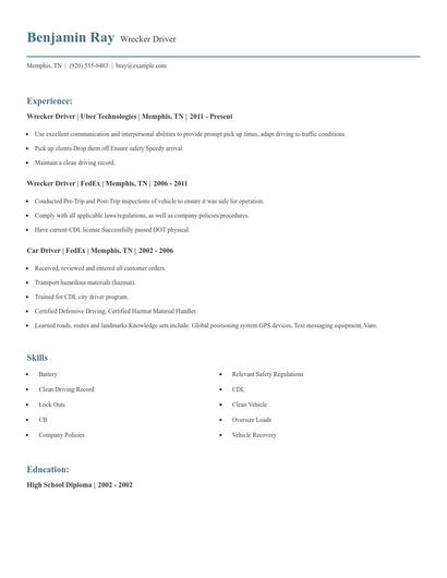 Wrecker Driver Resume