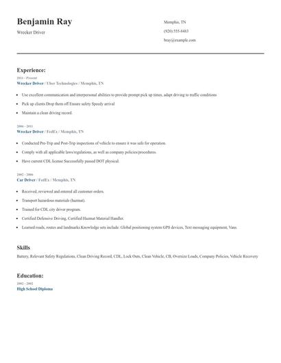 Wrecker Driver Resume